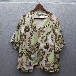 Alfred Dunner Womens Plus Size Floral Print Blouse 24W Green & Brown Polyester S